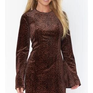 Show Me Your Mumu Leopard Velvet Bell Sleeve Dress Brown Animal Print M boho